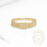 Bague - Or 10K jaune carré pavé de cz & mini-perles - RIG1111