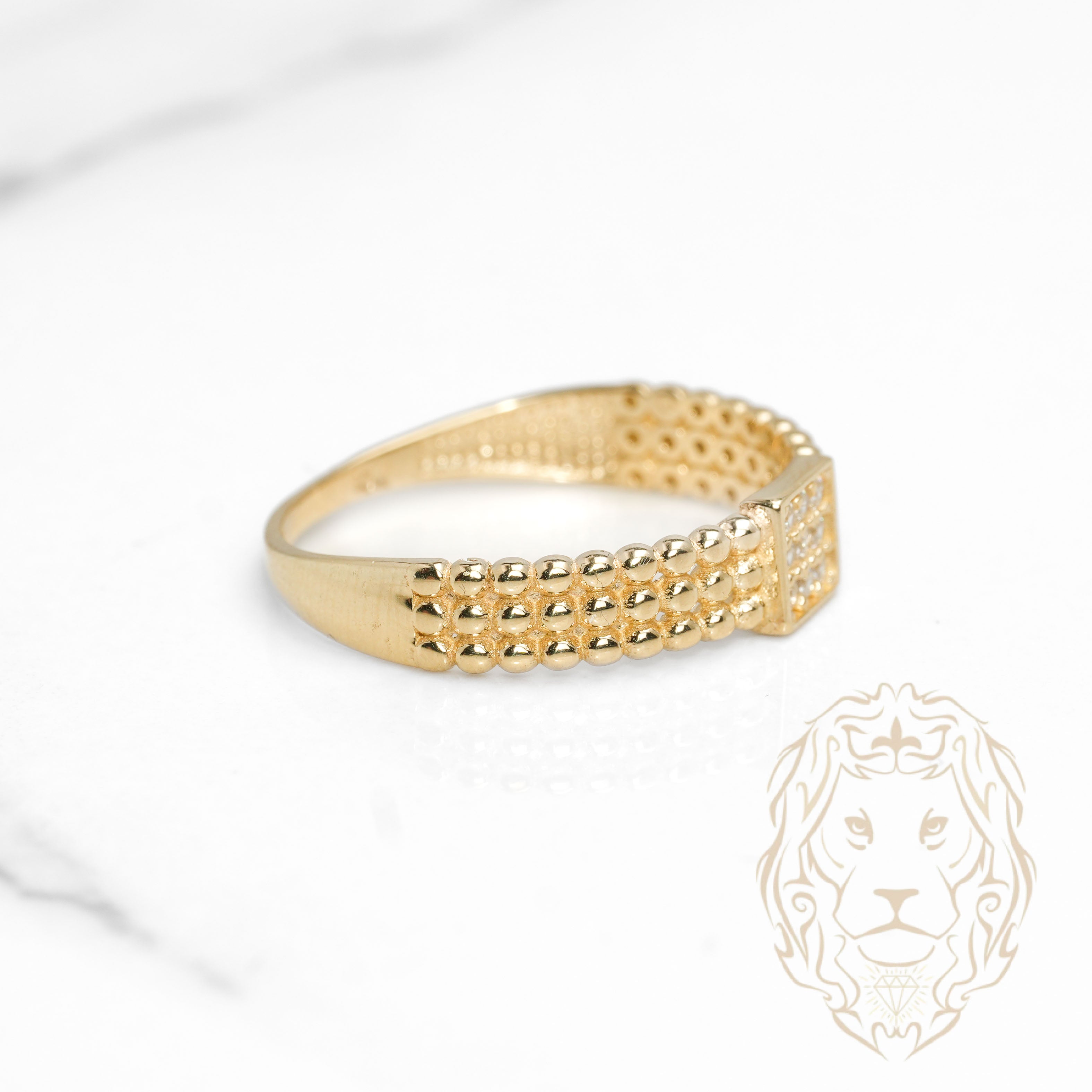 Bague - Or 10K jaune carré pavé de cz & mini-perles - RIG1111