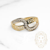 Bague - Or 10K deux tons jaune & blanc infini clé grecque pavé de cz - RIG1112