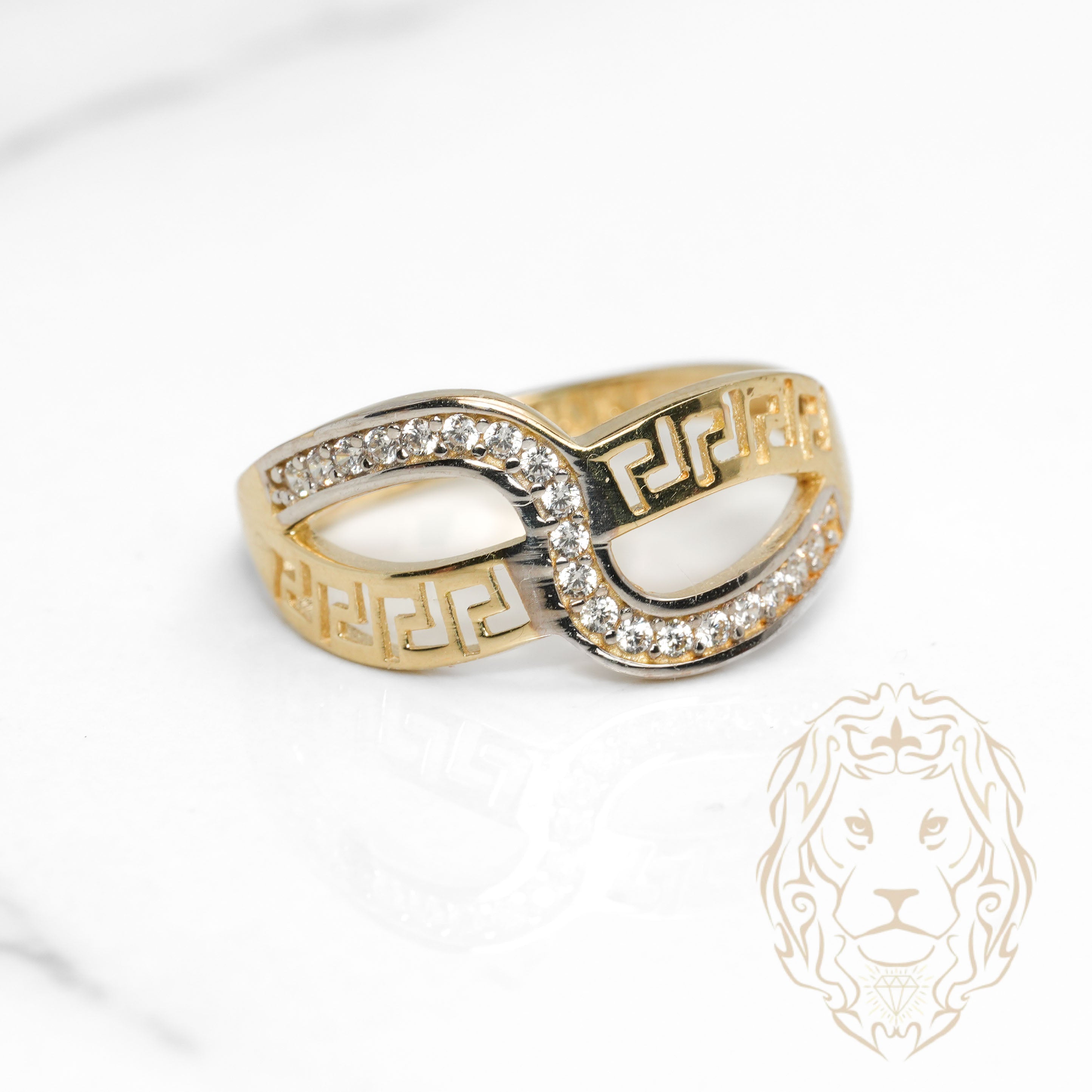 Bague - Or 10K deux tons jaune & blanc infini clé grecque pavé de cz - RIG1112