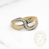 Bague - Or 10K deux tons jaune & blanc infini clé grecque pavé de cz - RIG1112