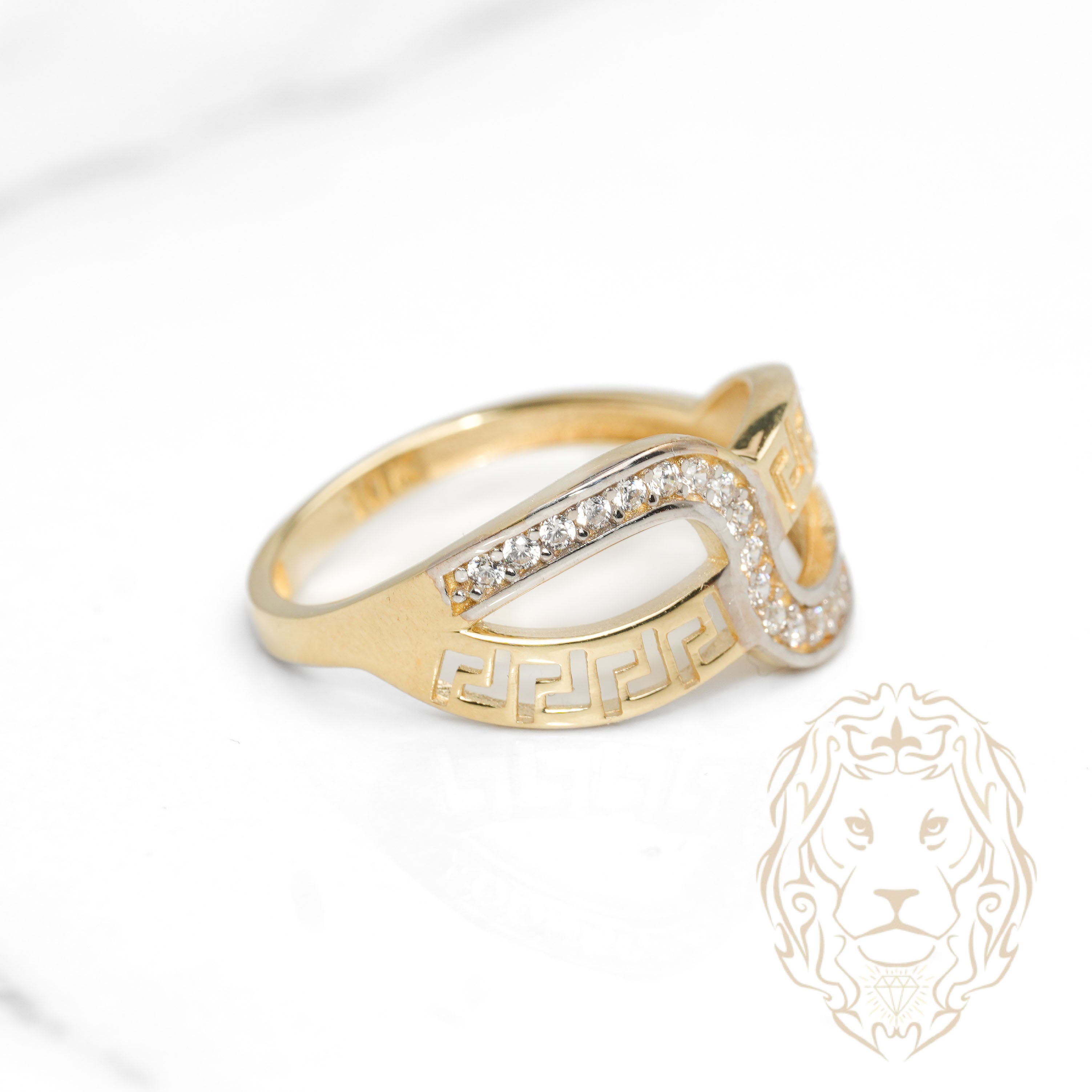 Bague - Or 10K deux tons jaune & blanc infini clé grecque pavé de cz - RIG1112