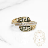 Bague - Or 10K jaune clé grecque pavé de cz - RIG1113