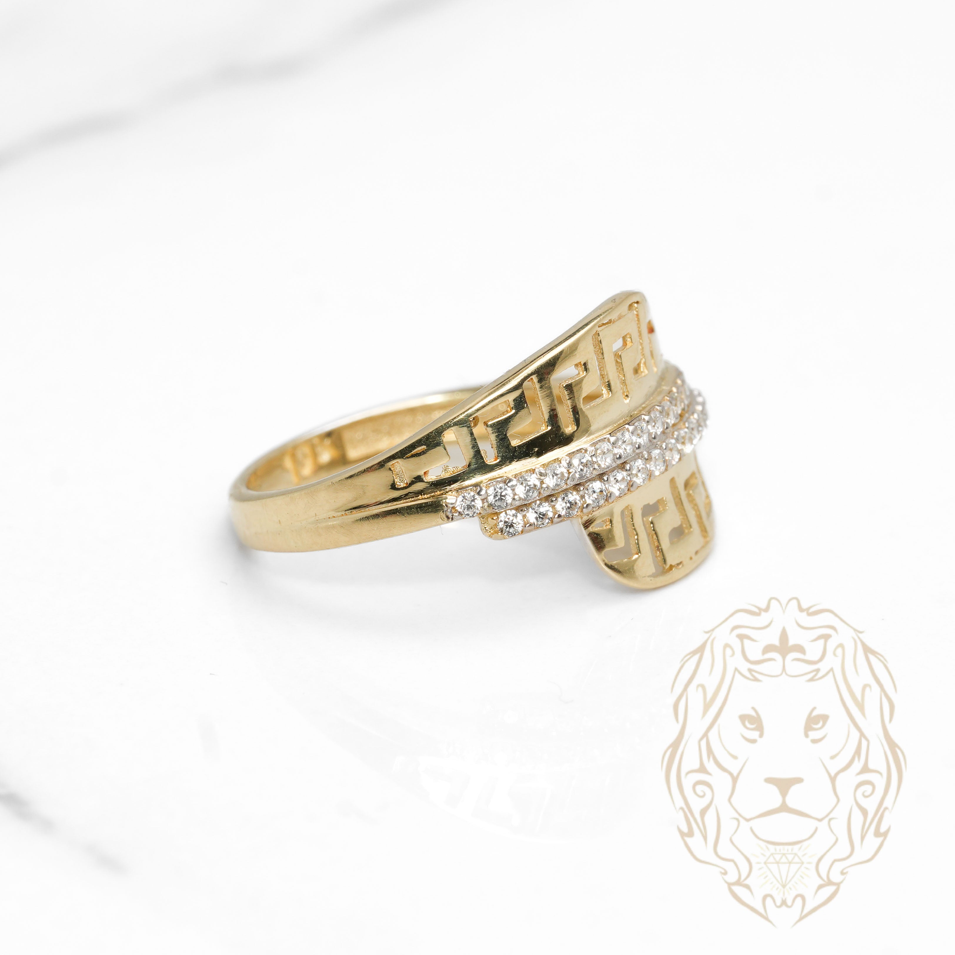 Bague - Or 10K jaune clé grecque pavé de cz - RIG1113