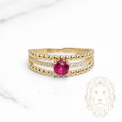 Bague - Or 10K jaune faux-stack semi-éternité pierre rouge cz & bandes perlées - RIG1114