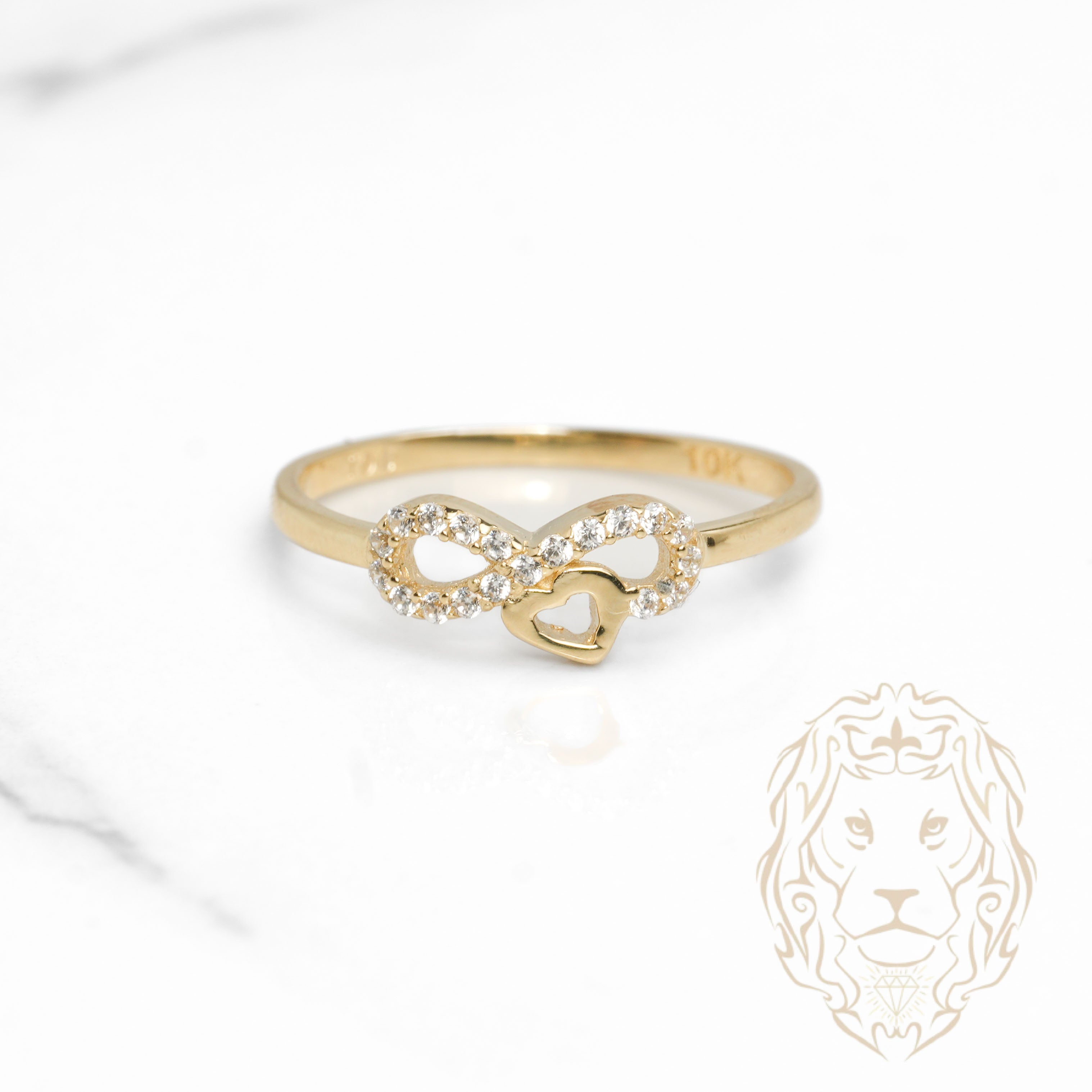Bague - Or 10K jaune infini & coeur pavé de cz - RIG1116