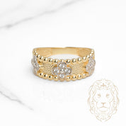 Bague - Or 10K jaune trèfles en pierres cz & motif perlée - RIG1117