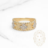 Bague - Or 10K jaune trèfles en pierres cz & motif perlée - RIG1117