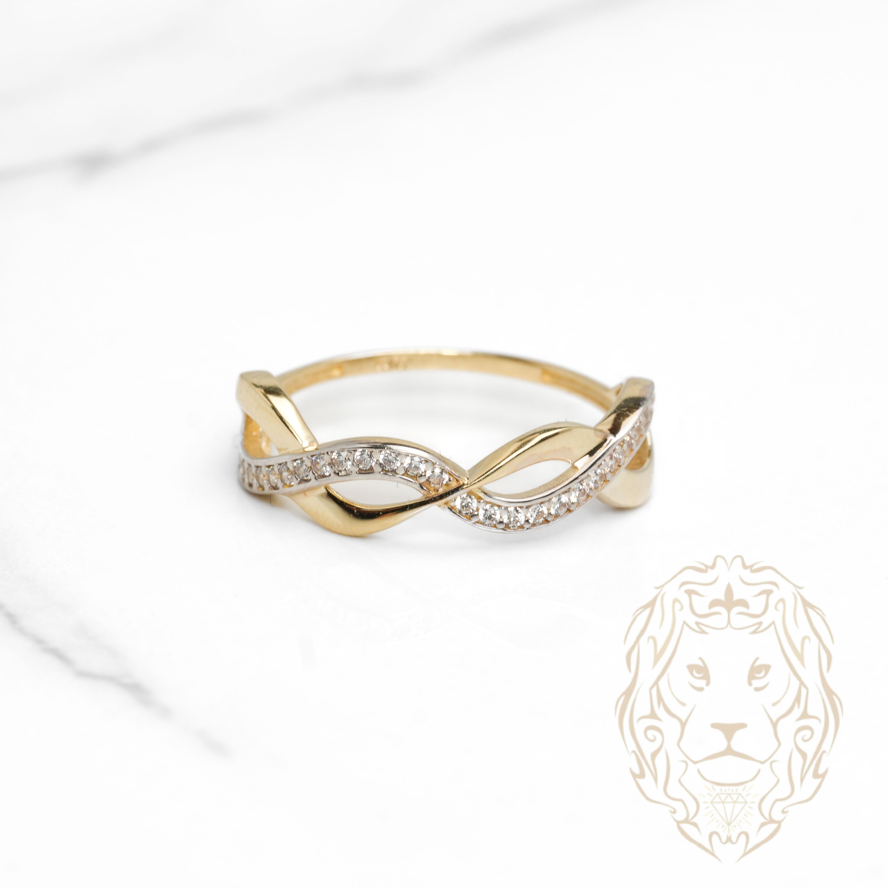 Bague - Or 10K deux tons jaune & blanc vagues pavées de cz - RIG1121