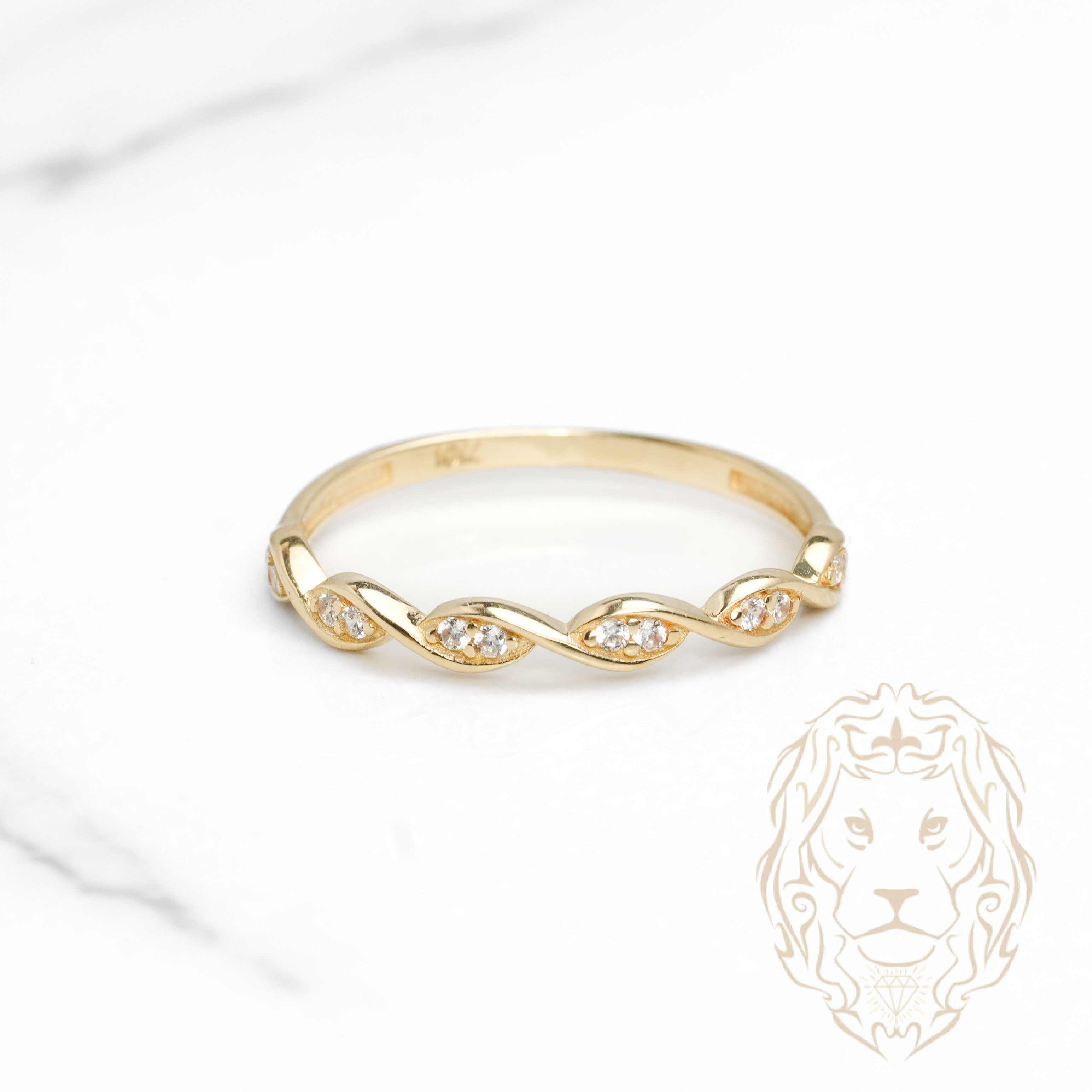 Bague - Or 10K jaune ondes serties de pierres cz - RIG1125