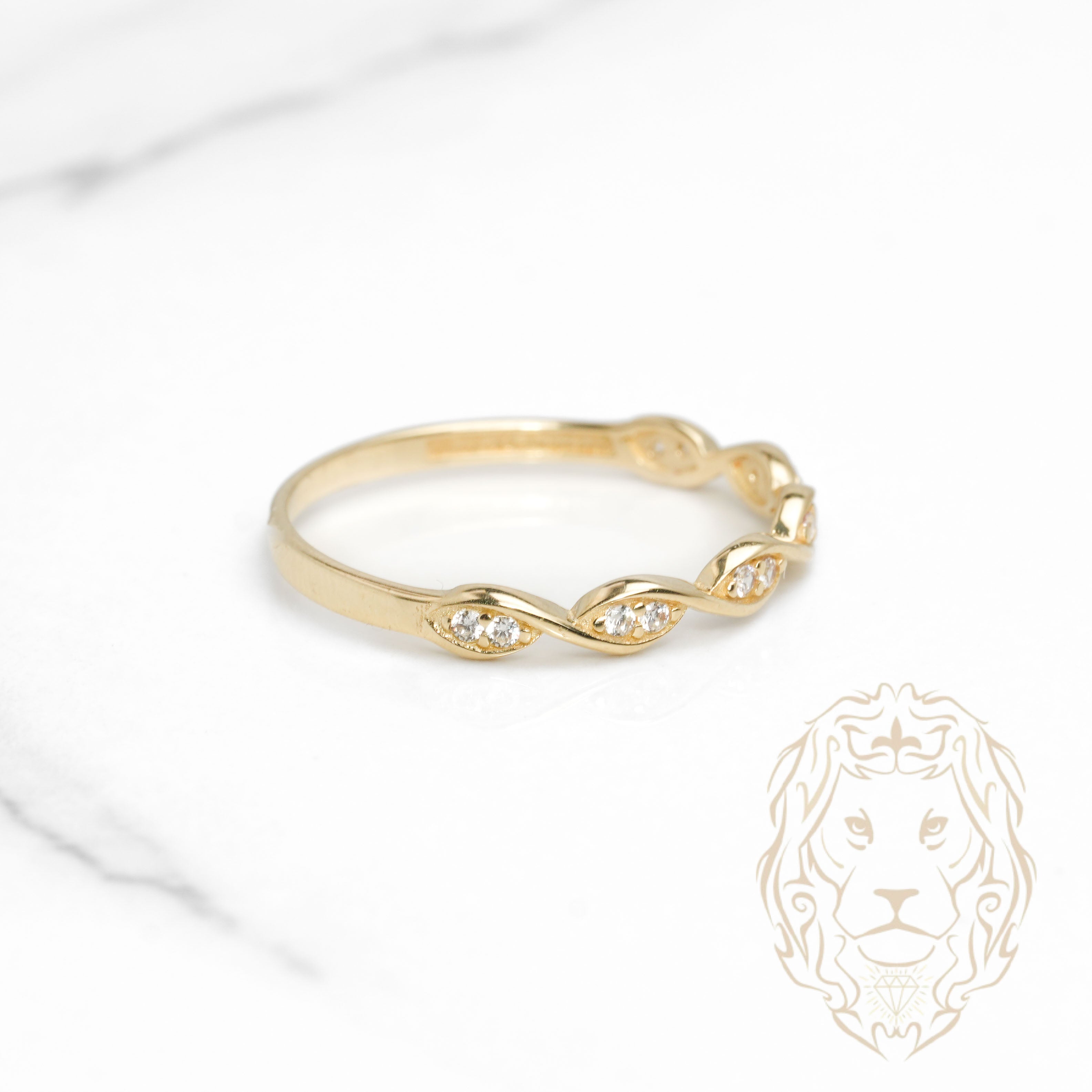Bague - Or 10K jaune ondes serties de pierres cz - RIG1125