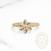 Bague - Or 10K jaune fleur en pierres cz & monture perlé - RIG1126