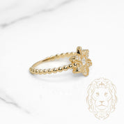 Bague - Or 10K jaune fleur en pierres cz & monture perlé - RIG1126