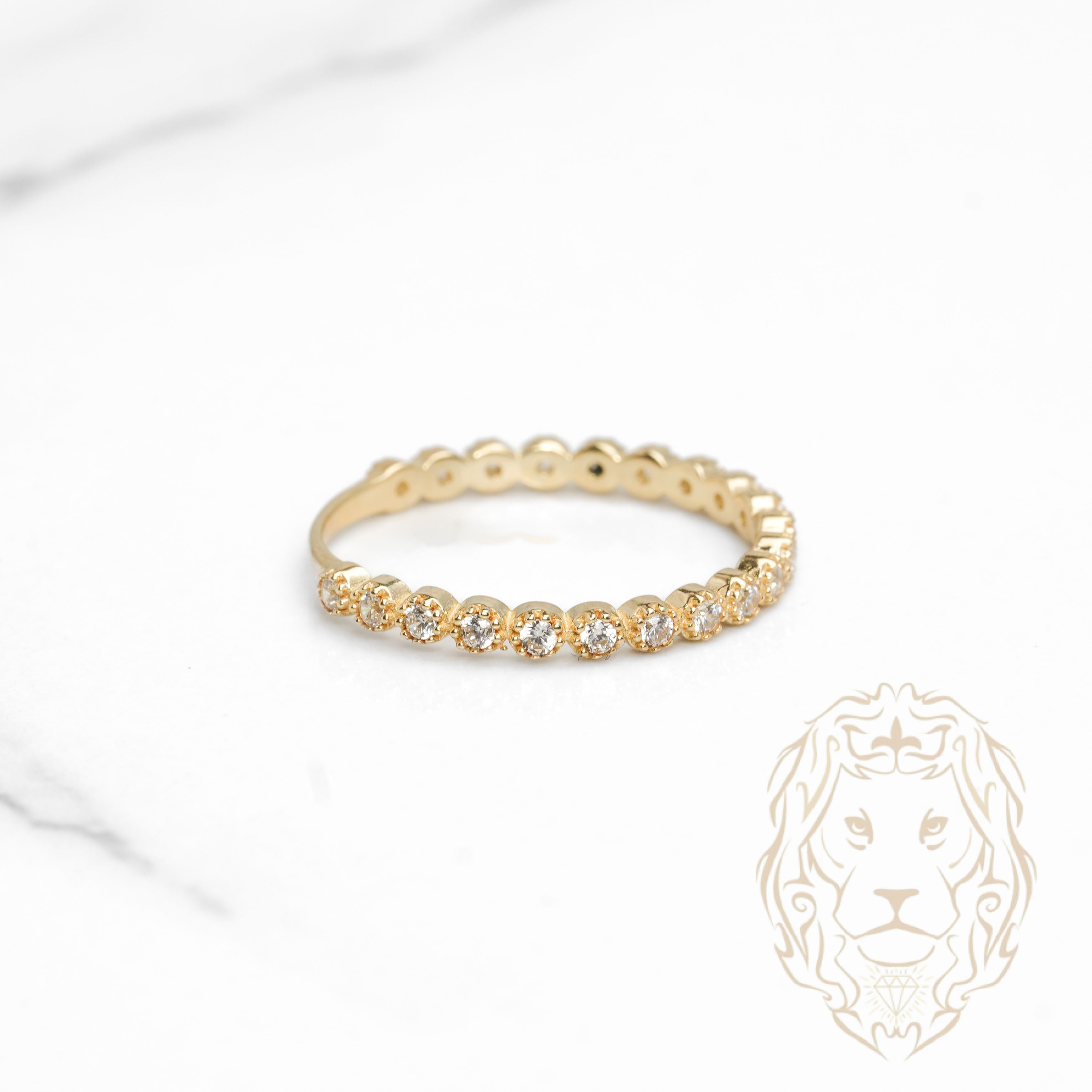 Bague - Or 10K jaune semi-éternité millegrain pierres cz coupe rond - RIG1129