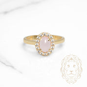 Bague - Or 10K jaune halo ovale pierre rose cz - RIG1130