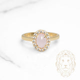 Bague - Or 10K jaune halo ovale pierre rose cz - RIG1130