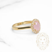 Bague - Or 10K jaune halo ovale pierre rose cz - RIG1130