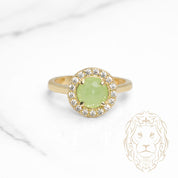 Bague - Or 10K jaune halo ronde pierre verte cz - RIG1131