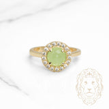 Bague - Or 10K jaune halo ronde pierre verte cz - RIG1131