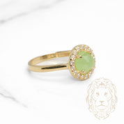 Bague - Or 10K jaune halo ronde pierre verte cz - RIG1131