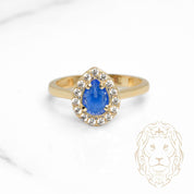 Bague - Or 10K jaune halo poire pierre bleue cz - RIG1133