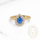 Bague - Or 10K jaune halo poire pierre bleue cz - RIG1133