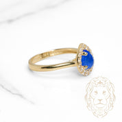 Bague - Or 10K jaune halo poire pierre bleue cz - RIG1133