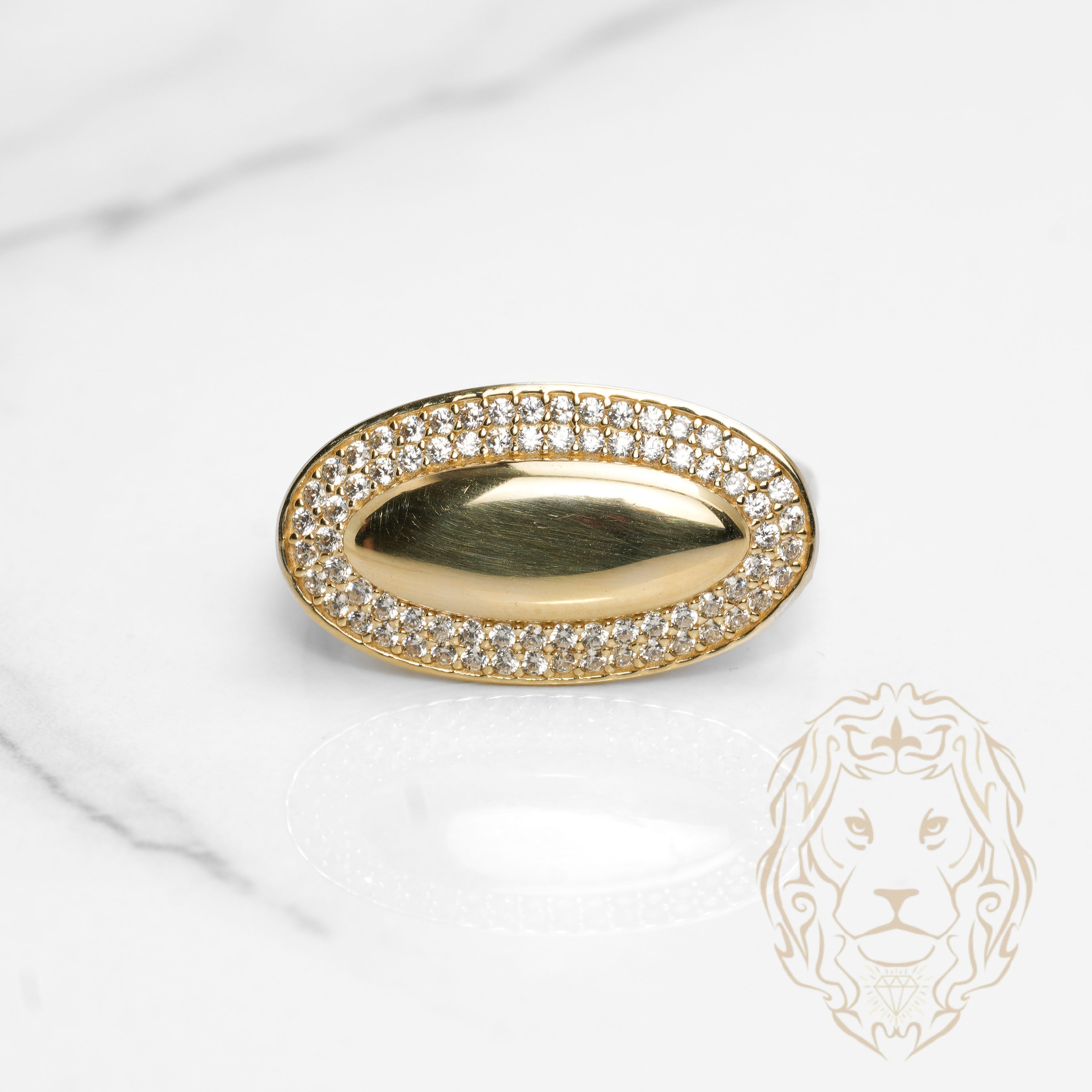 Bague - Or 10K jaune grand ovale pavé de cz - RIG1138