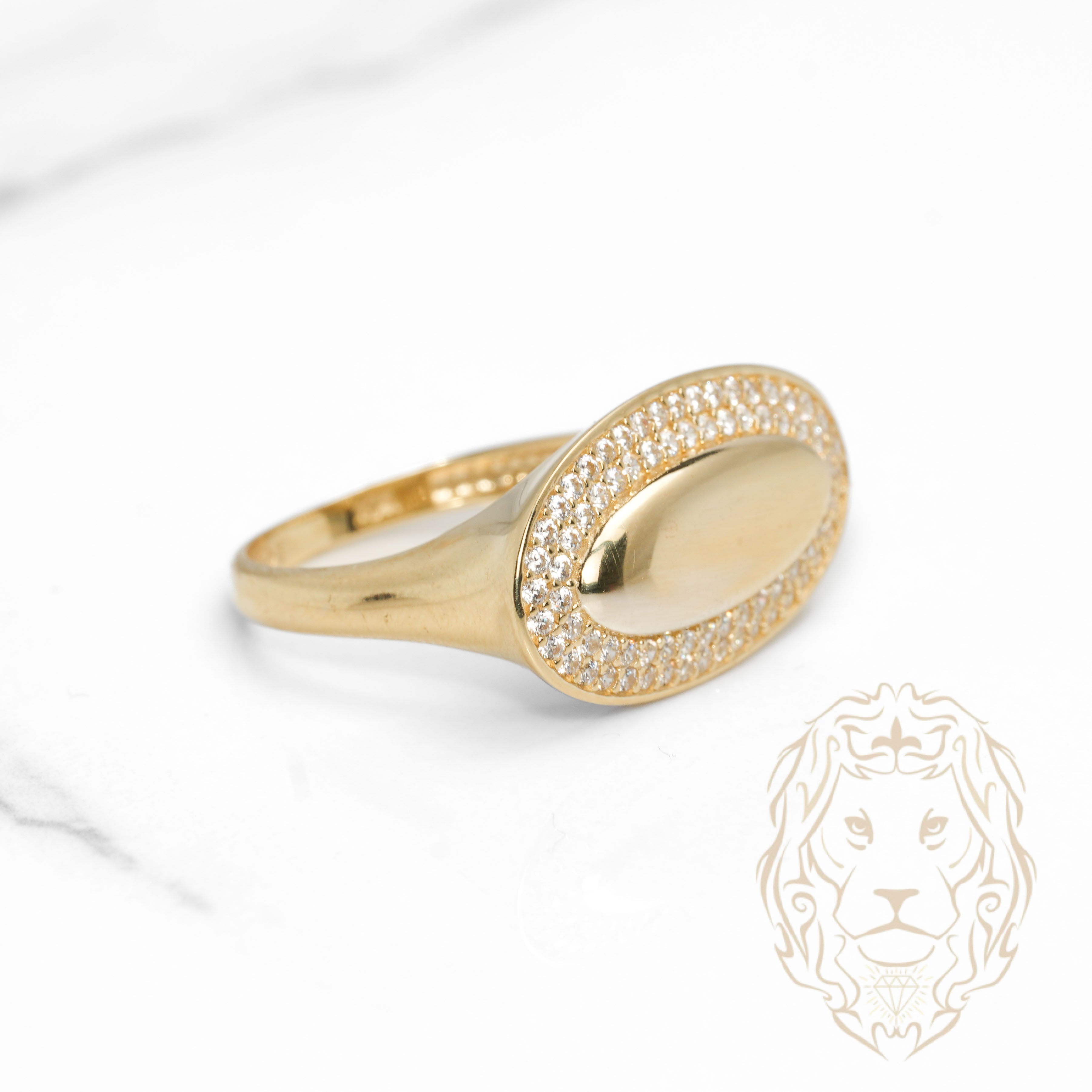 Bague - Or 10K jaune grand ovale pavé de cz - RIG1138