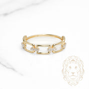 Bague - Or 10K jaune maillons rectangulaires pavés de cz - RIG1139