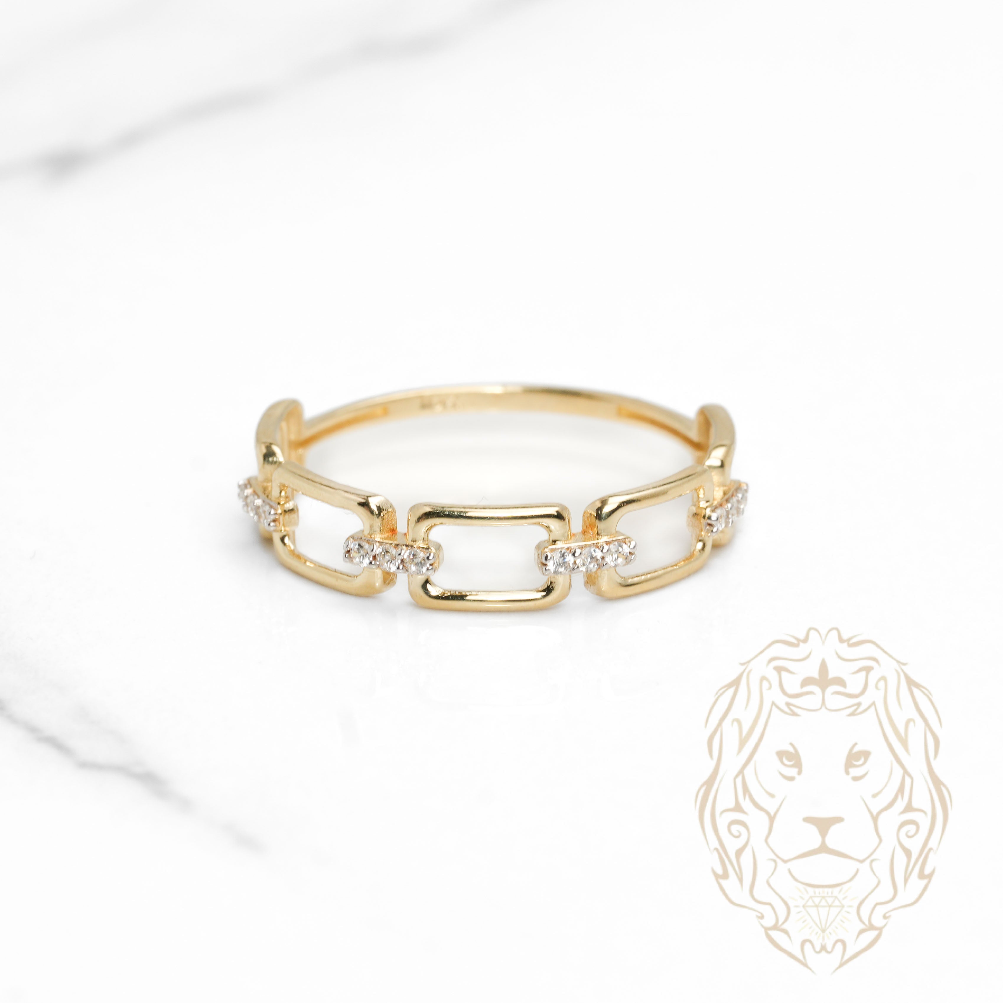 Bague - Or 10K jaune maillons rectangulaires pavés de cz - RIG1139