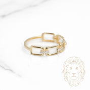Bague - Or 10K jaune maillons rectangulaires pavés de cz - RIG1139