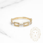 Bague - Or 10K jaune maillons rectangulaires perlés & pavés de cz- RIG1141
