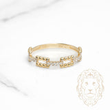 Bague - Or 10K jaune maillons rectangulaires perlés & pavés de cz- RIG1141