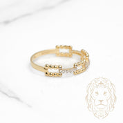 Bague - Or 10K jaune maillons rectangulaires perlés & pavés de cz- RIG1141
