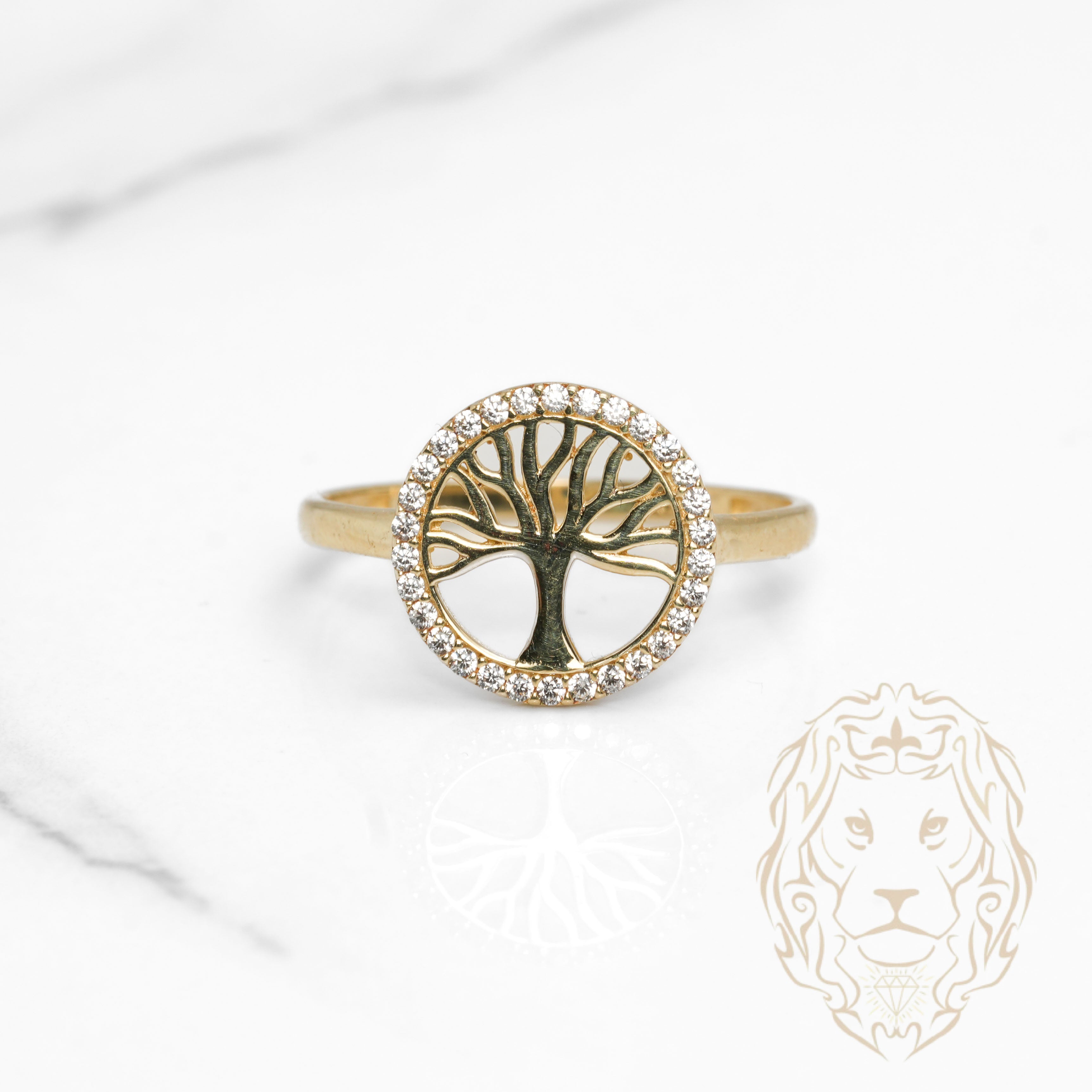 Bague - Or 10K jaune arbre de vie pavé de cz - RIG1145