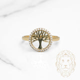 Bague - Or 10K jaune arbre de vie pavé de cz - RIG1145