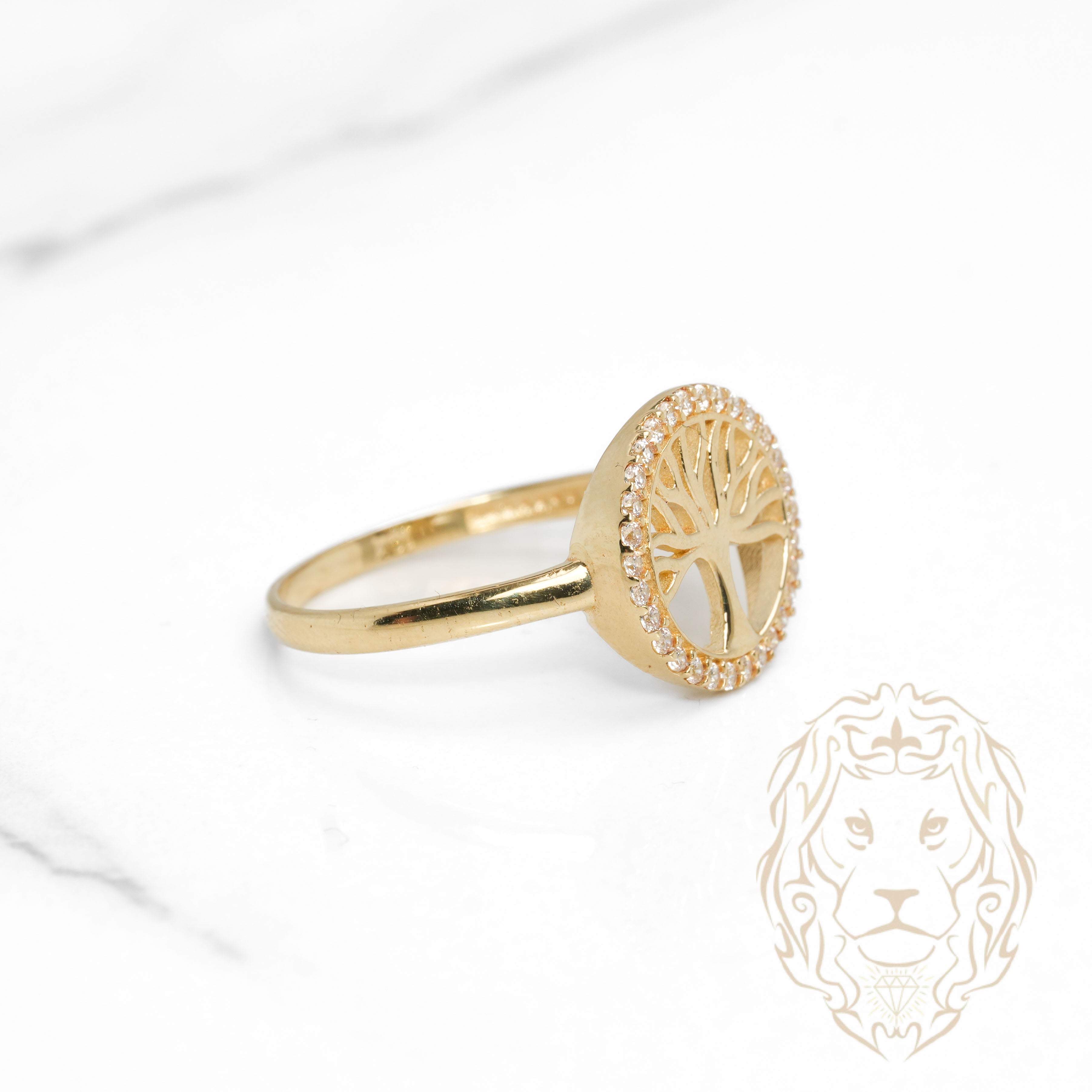 Bague - Or 10K jaune arbre de vie pavé de cz - RIG1145