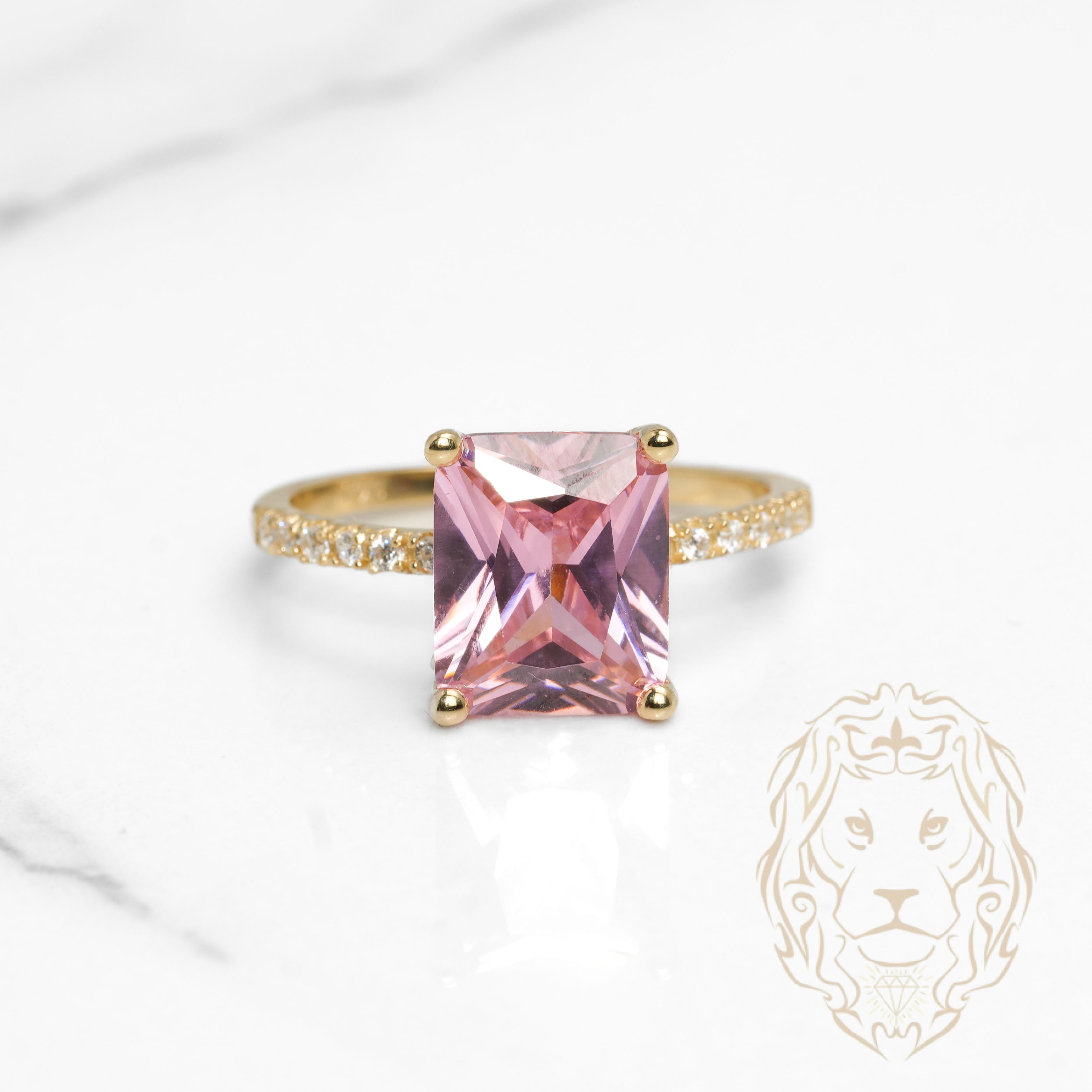 Bague - Or 10K jaune pierre cz rose coupe radiant & monture pavé - RIG1146