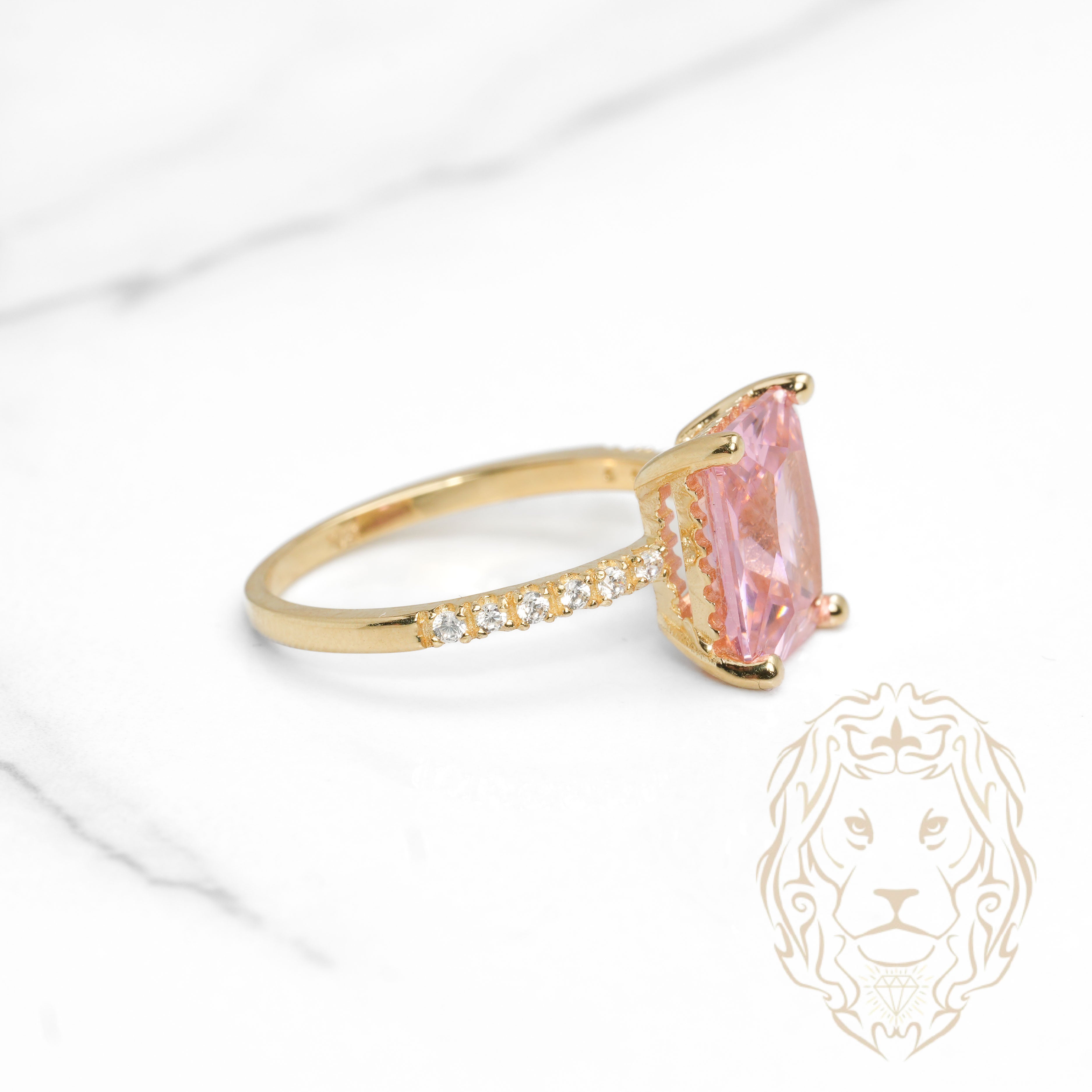 Bague - Or 10K jaune pierre cz rose coupe radiant & monture pavé - RIG1146
