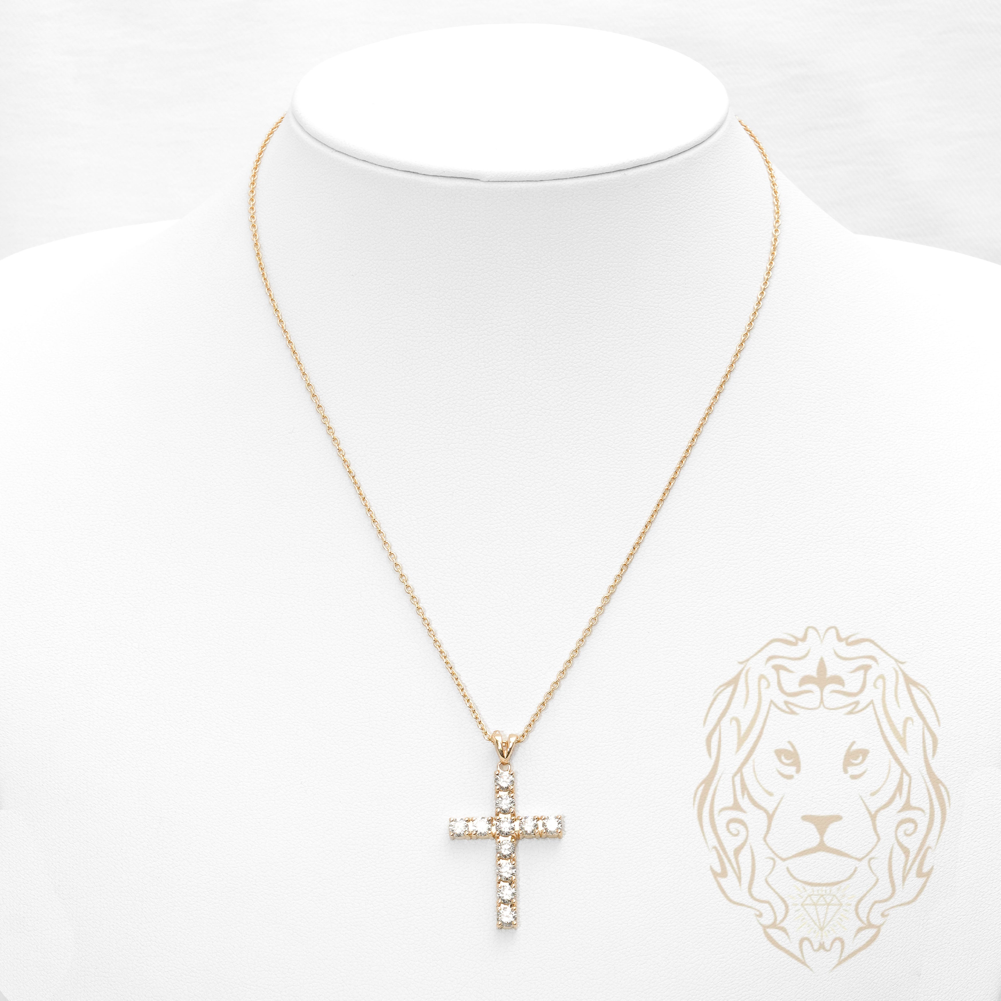 Collier - Or 14K jaune pendentif croix en diamants laboratoire coupe rond brillant 2.60TCW - CHGL024