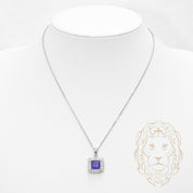 Collier - Argent pendentif halo pierre cz mauve coupe cousin - CHS653
