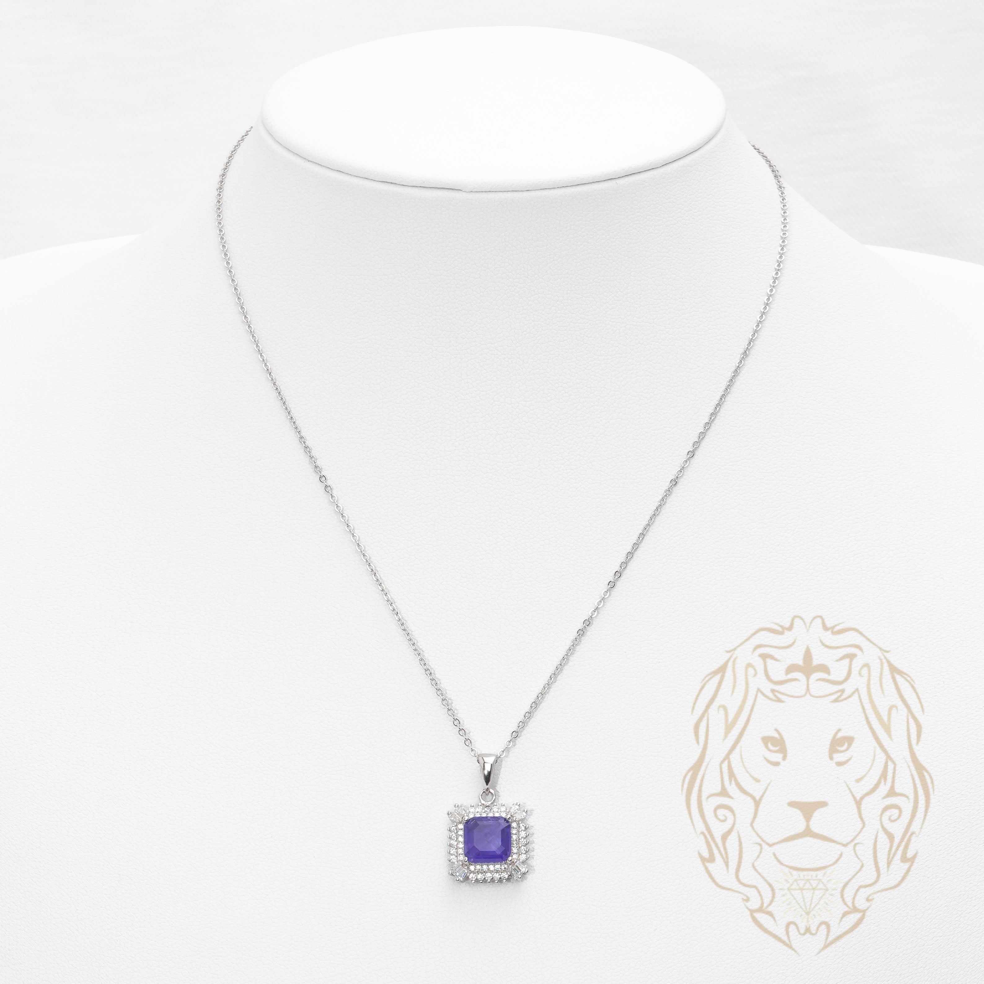 Collier - Argent pendentif halo pierre cz mauve coupe cousin - CHS653