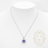 Collier - Argent pendentif halo pierre cz mauve coupe cousin - CHS653
