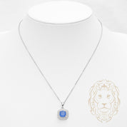 Collier - Argent pendentif double halo pierre cz bleue coupe cousin - CHS654