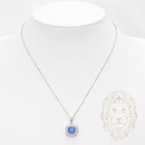 Collier - Argent pendentif double halo pierre cz bleue coupe cousin - CHS654