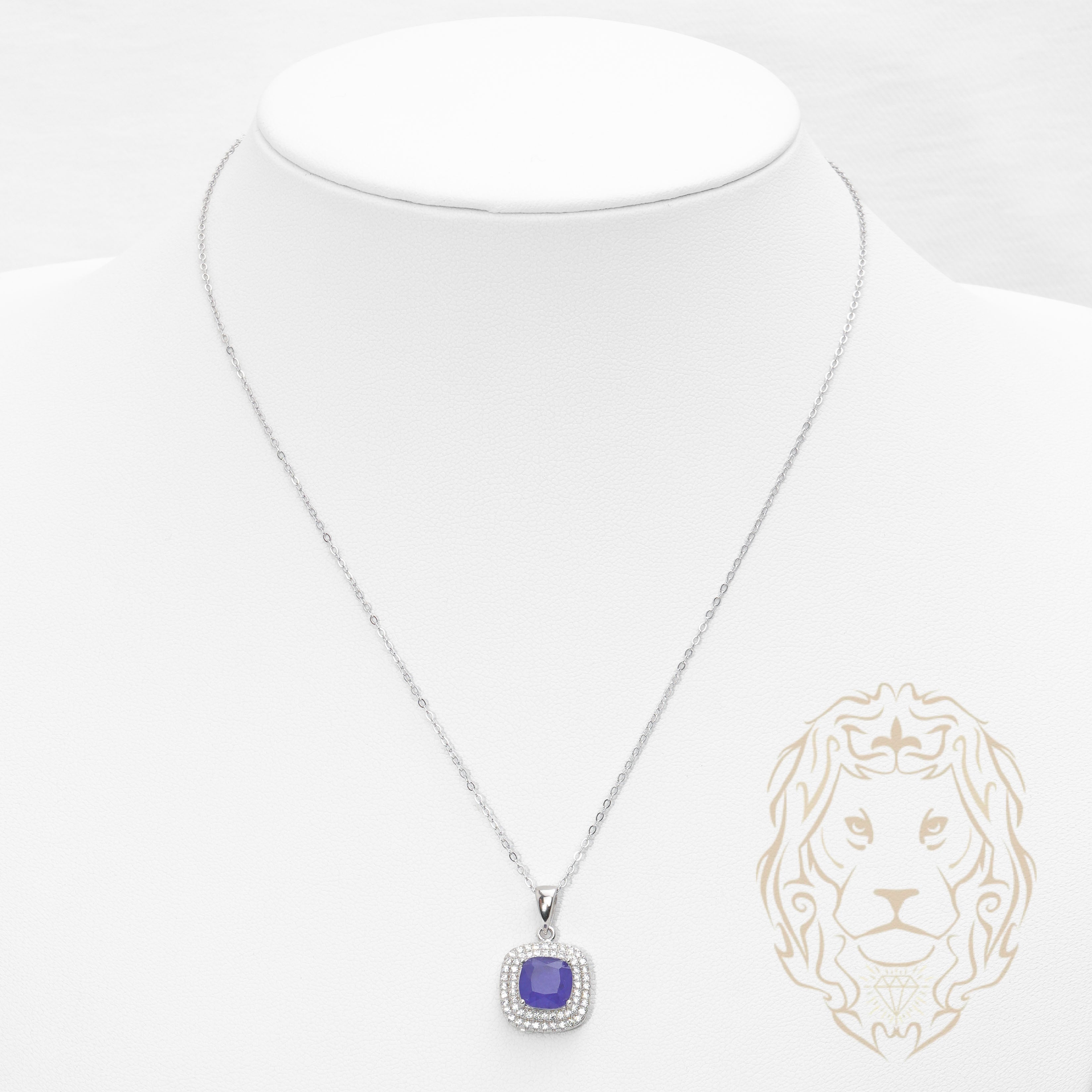 Collier - Argent pendentif double halo pierre cz mauve coupe cousin - CHS655
