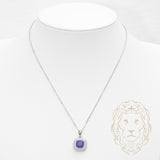 Collier - Argent pendentif double halo pierre cz mauve coupe cousin - CHS655