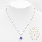 Collier - Argent pendentif double halo pierre cz mauve coupe ronde - CHS656