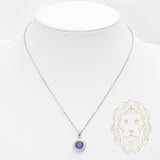 Collier - Argent pendentif double halo pierre cz mauve coupe ronde - CHS656